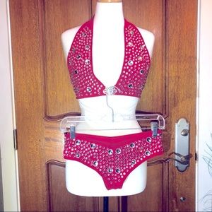 Red Rhinestone Bikini w/HAND TOOLED Jewels